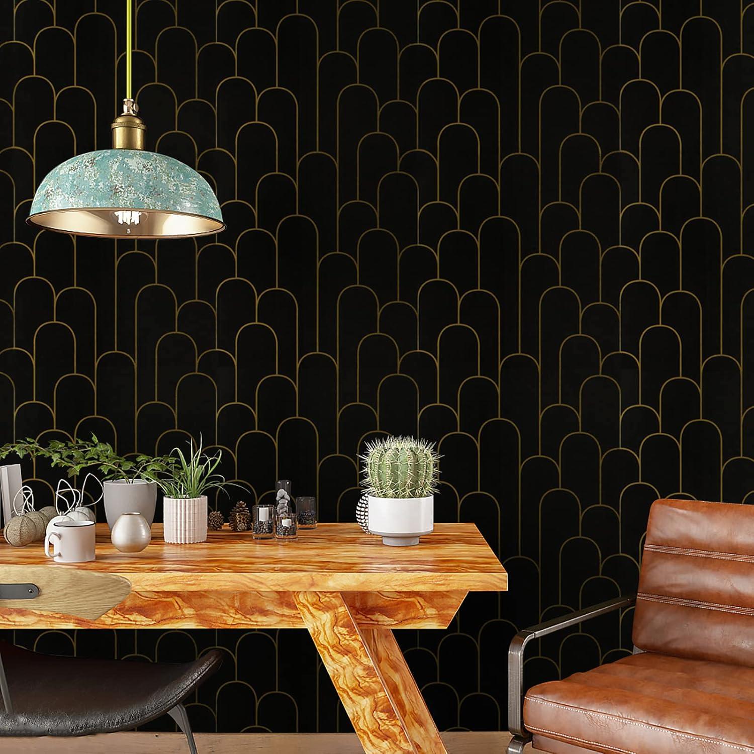 Selbstklebende Tapete Schwarz Gold Geometrisches Muster 44x1000cm Vinyl