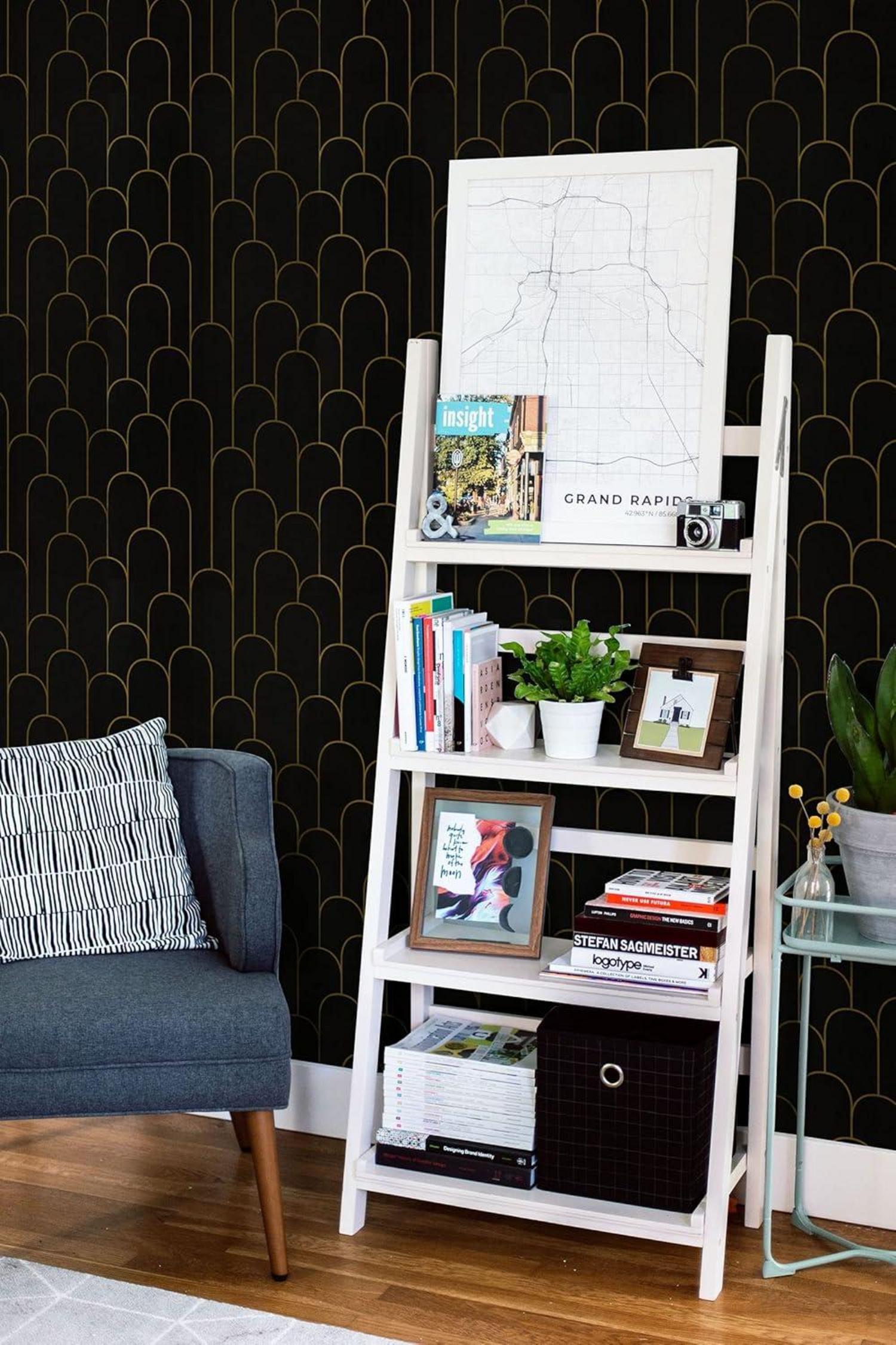 Selbstklebende Tapete Schwarz Gold Geometrisches Muster 44x1000cm Vinyl