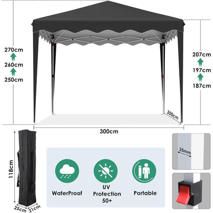 3x3 Faltpavillon Winterfest mit Oxford & Seitenteilen Schwarz