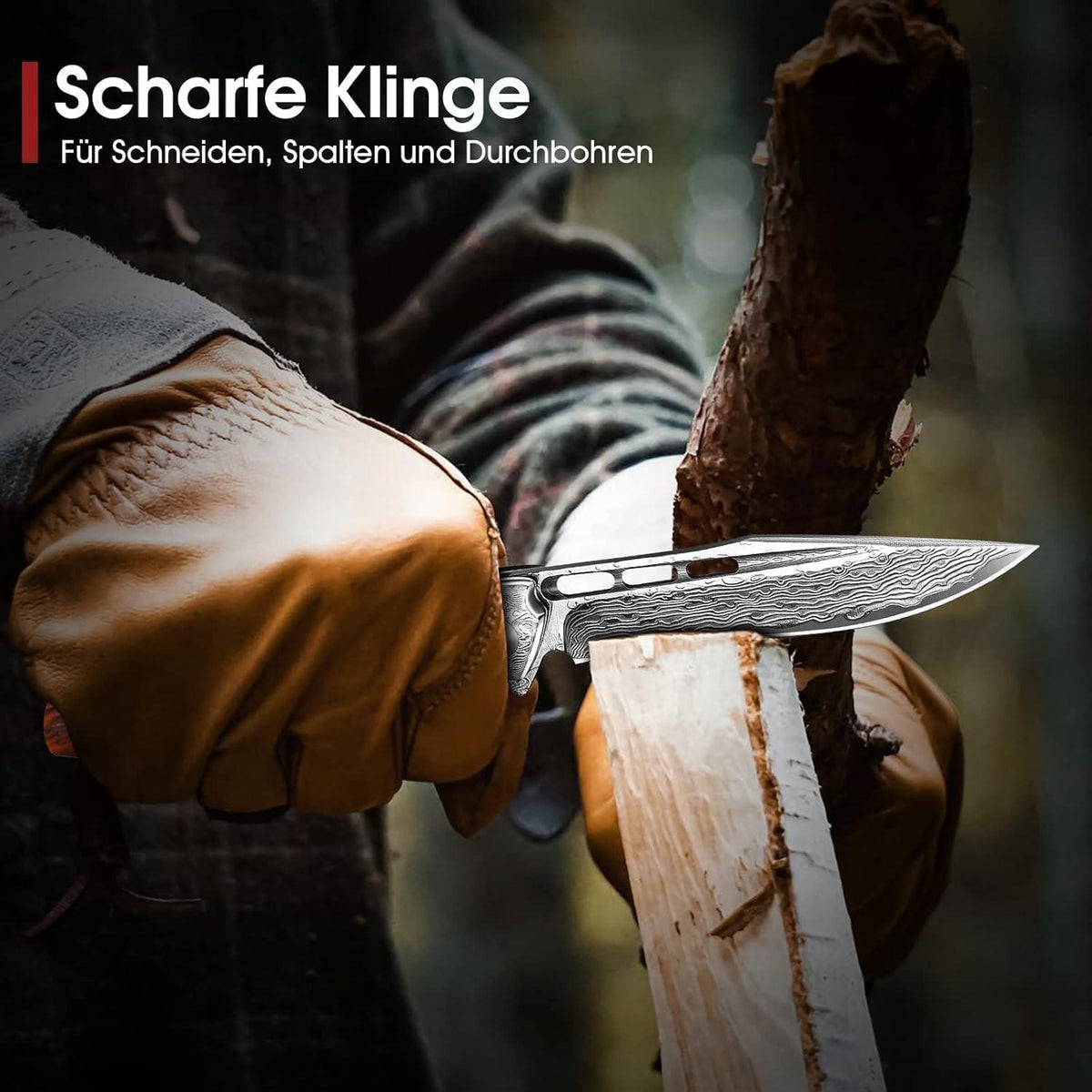 Damast Klappmesser mit Holzgriff – Outdoor Messer für Survival