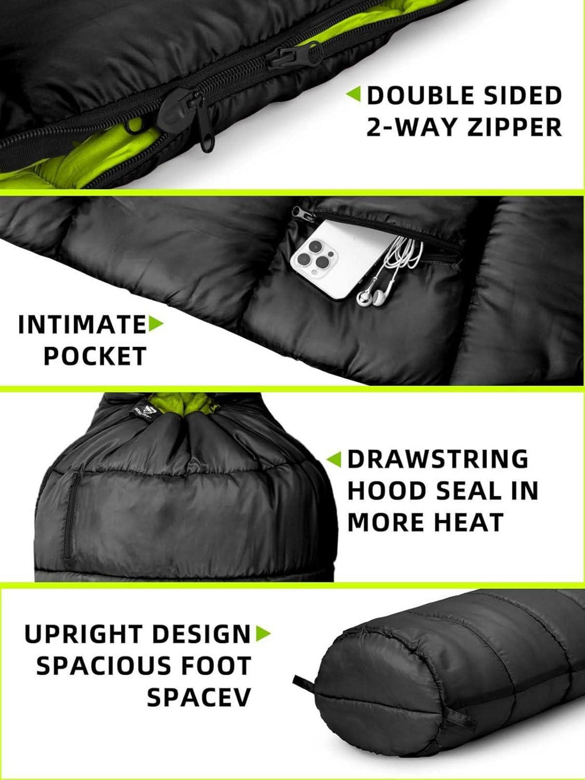 Bessport Mumienschlafsack -10 ℃ - 15 ℃ 4 Jahreszeiten Camping Schwarz