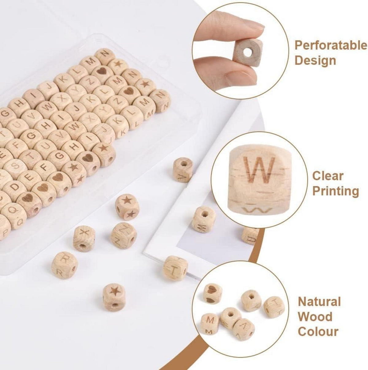 Holzperlen Buchstaben 90er Set 12mm A-Z Alphabet Würfel Perlen DIY Armband Schmuck