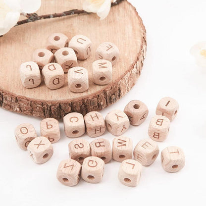 90 Holzperlen Buchstaben 12mm A-Z für DIY Armband Schmuck