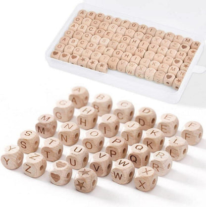 Holzperlen Buchstaben 90er Set 12mm A-Z Alphabet Würfel Perlen DIY Armband Schmuck