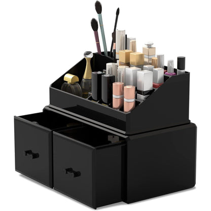Kosmetik Organizer 2 Lagen 2 Schubladen Schwarz