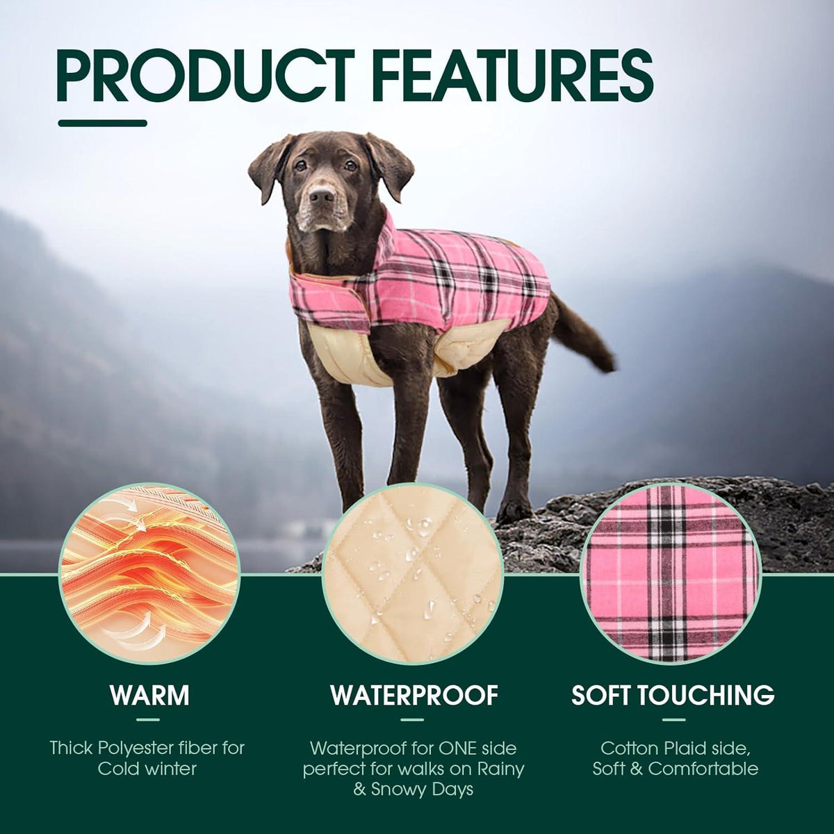Hundemantel Winter Fleece Wasserdicht warm Outdoor Geschirr Loch