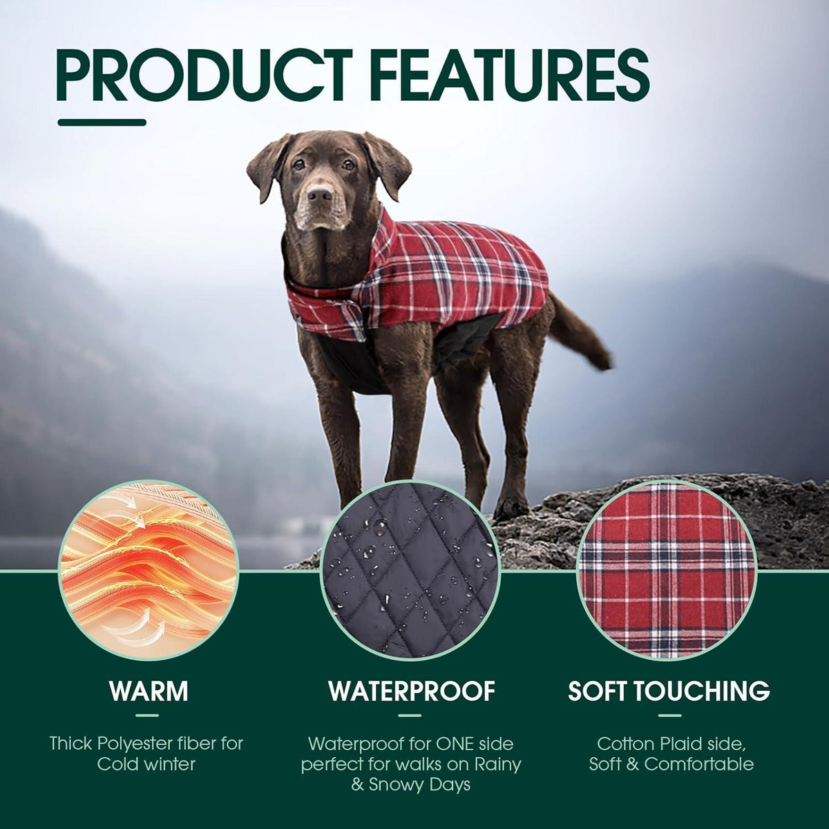 Hundemantel Winter Große Hunde Fleece Wasserdicht XL Rot