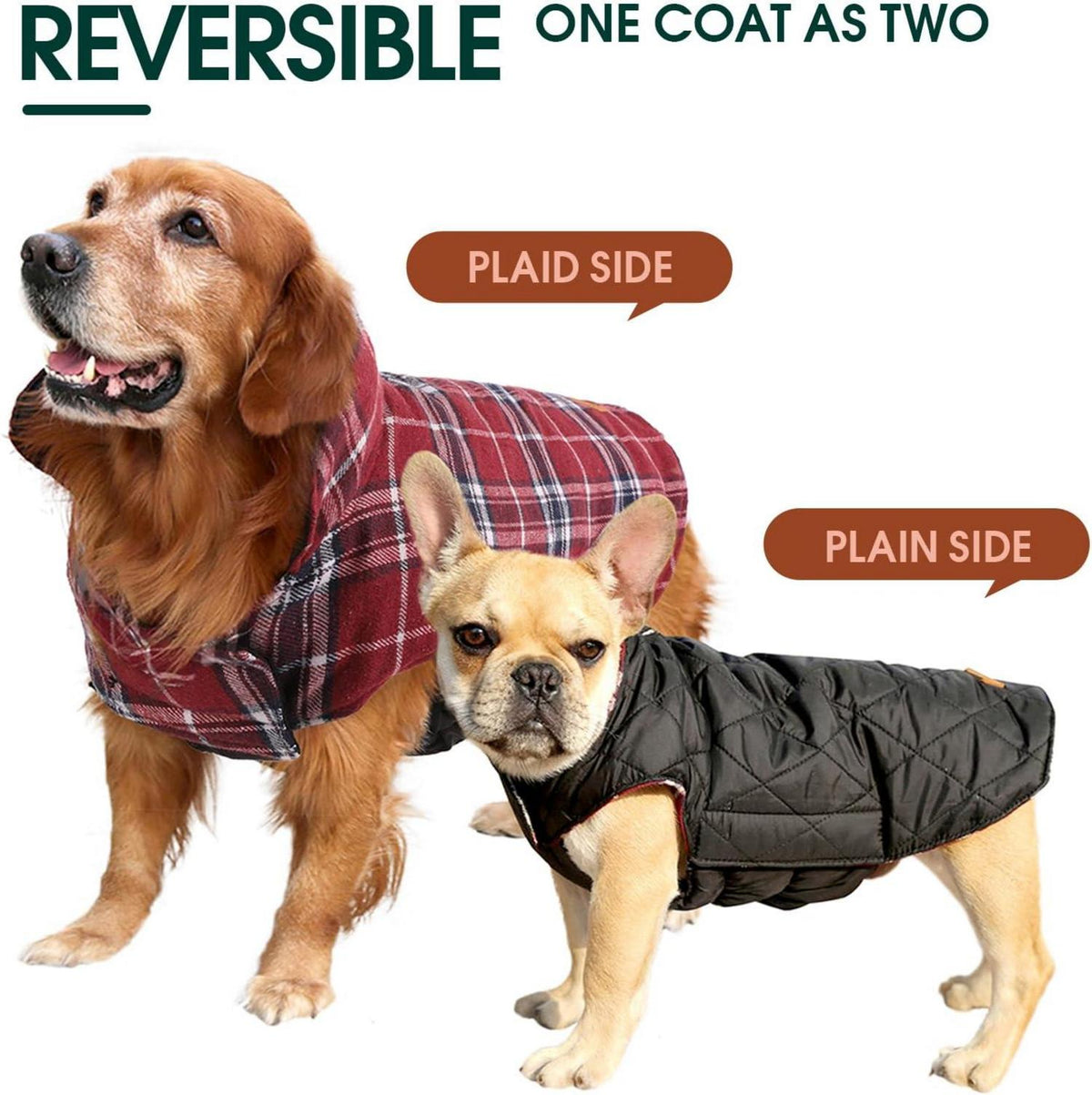 Kuoser Hundemantel Winter XL Rot Karo Fleece Warm Wasserdicht Grosse Hunde