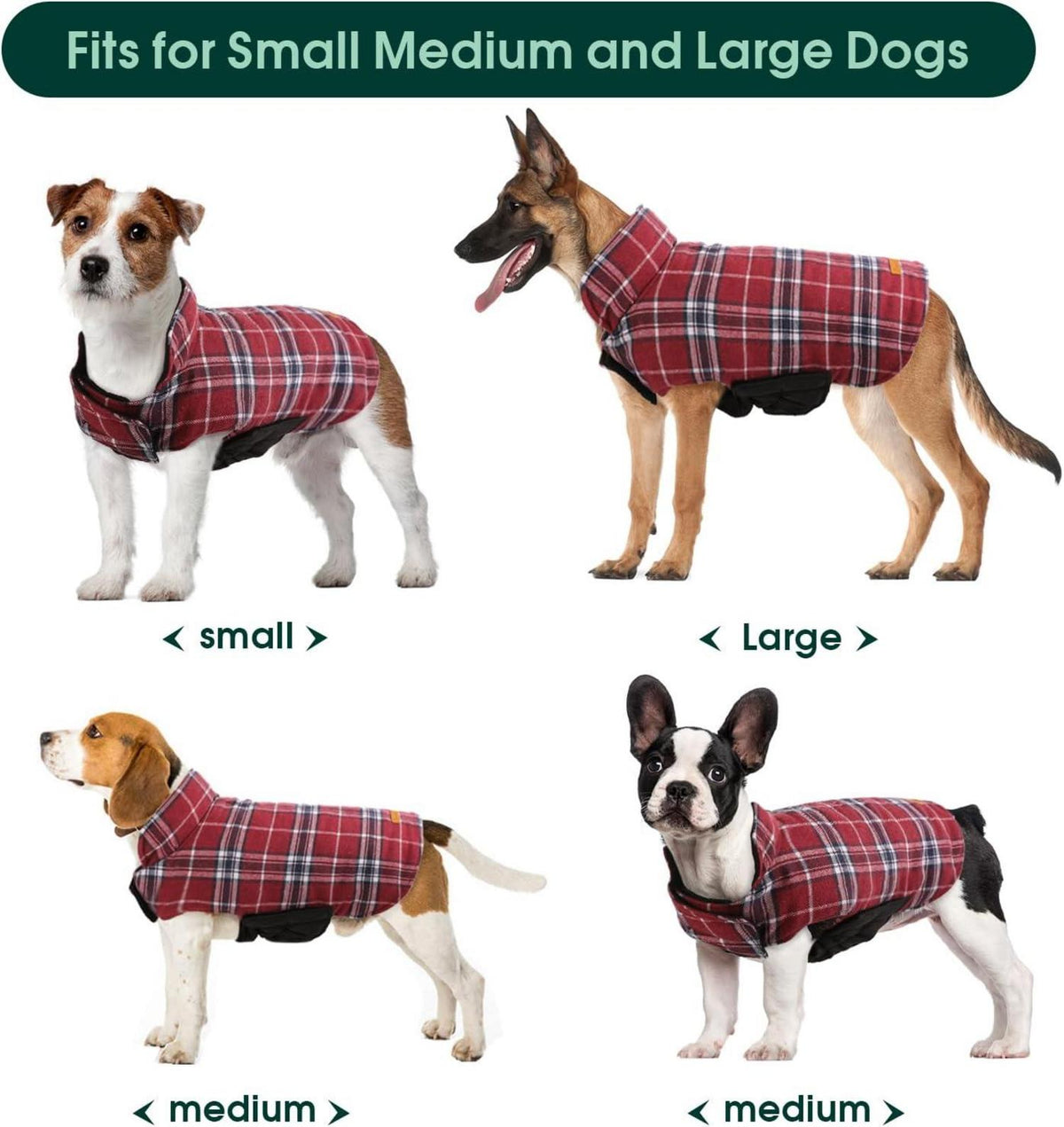 Kuoser Hundemantel Winter Große Hunde Fleece Wasserdicht 2XL Rot