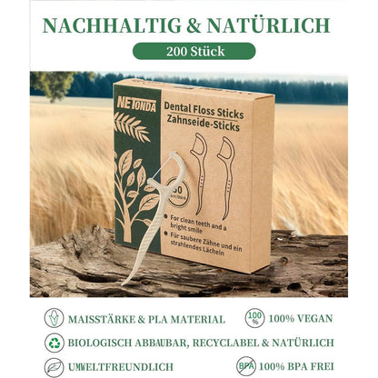200 Nachhaltige Zahnseide Sticks NETONDA Dental Floss Picks