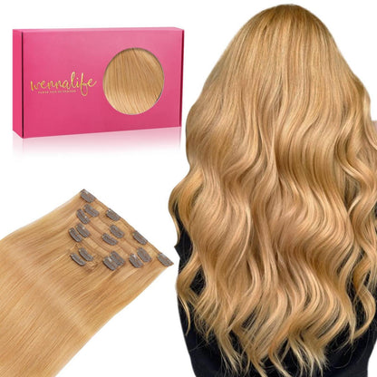 Clip-in Echthaarverlängerungen 40cm Erdbeerblond Remy 7tlg. 120g