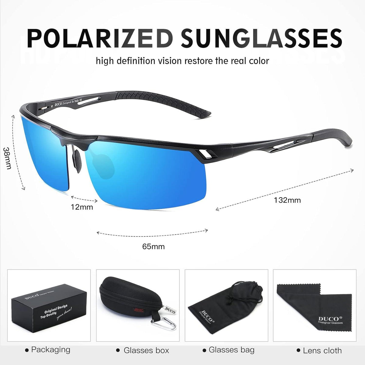 DUCO Sportsonnenbrille Herren Polarisierte Al-Mg Rahmen 8550