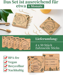200 Stück Nachhaltige Vegan Zahnseide Sticks mit Zahnstocher