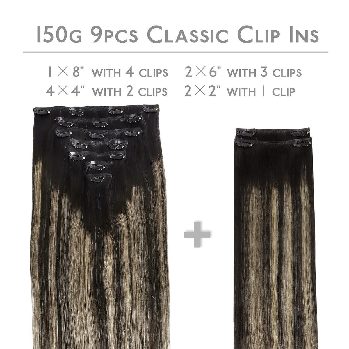 Clip In Echthaar Extensions Balayage Schwarz-Blond 35cm