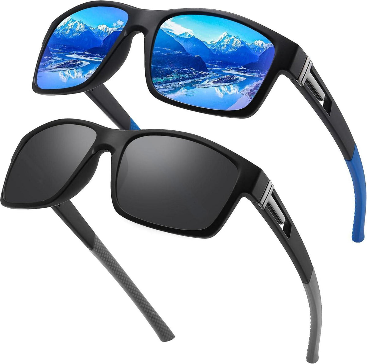 Polarisierte Sportsonnenbrille UV400 Schutz Schwarz 2er Set