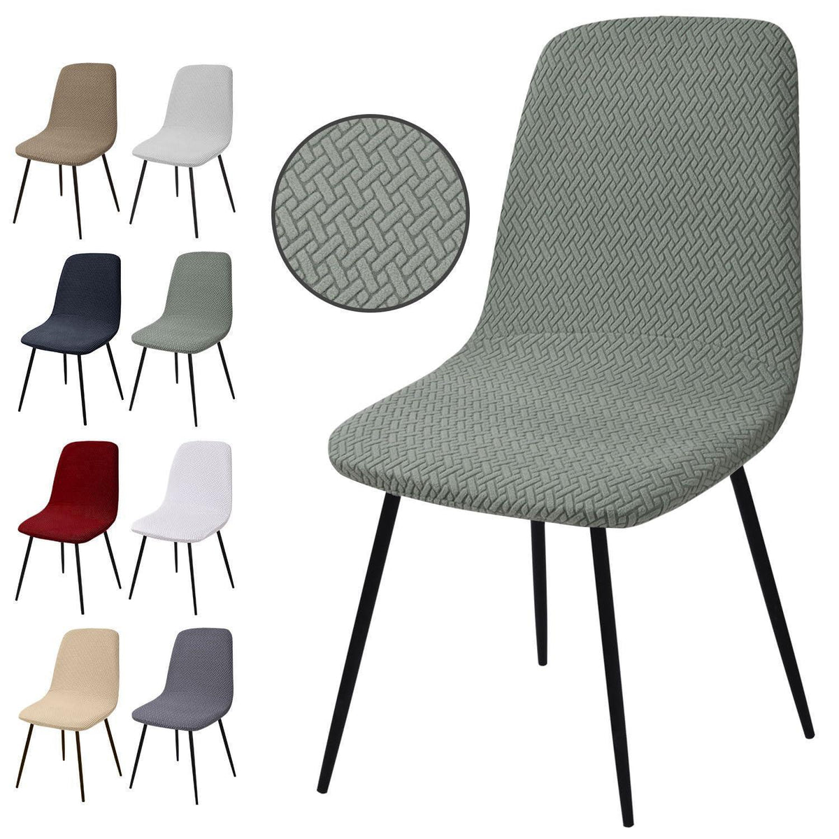 Stuhlhussen 4er Set Hellgrün | Stretch Jacquard Esszimmerstuhlbezug