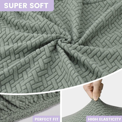 Stuhlhussen 4er Set Hellgrün | Stretch Jacquard Esszimmerstuhlbezug
