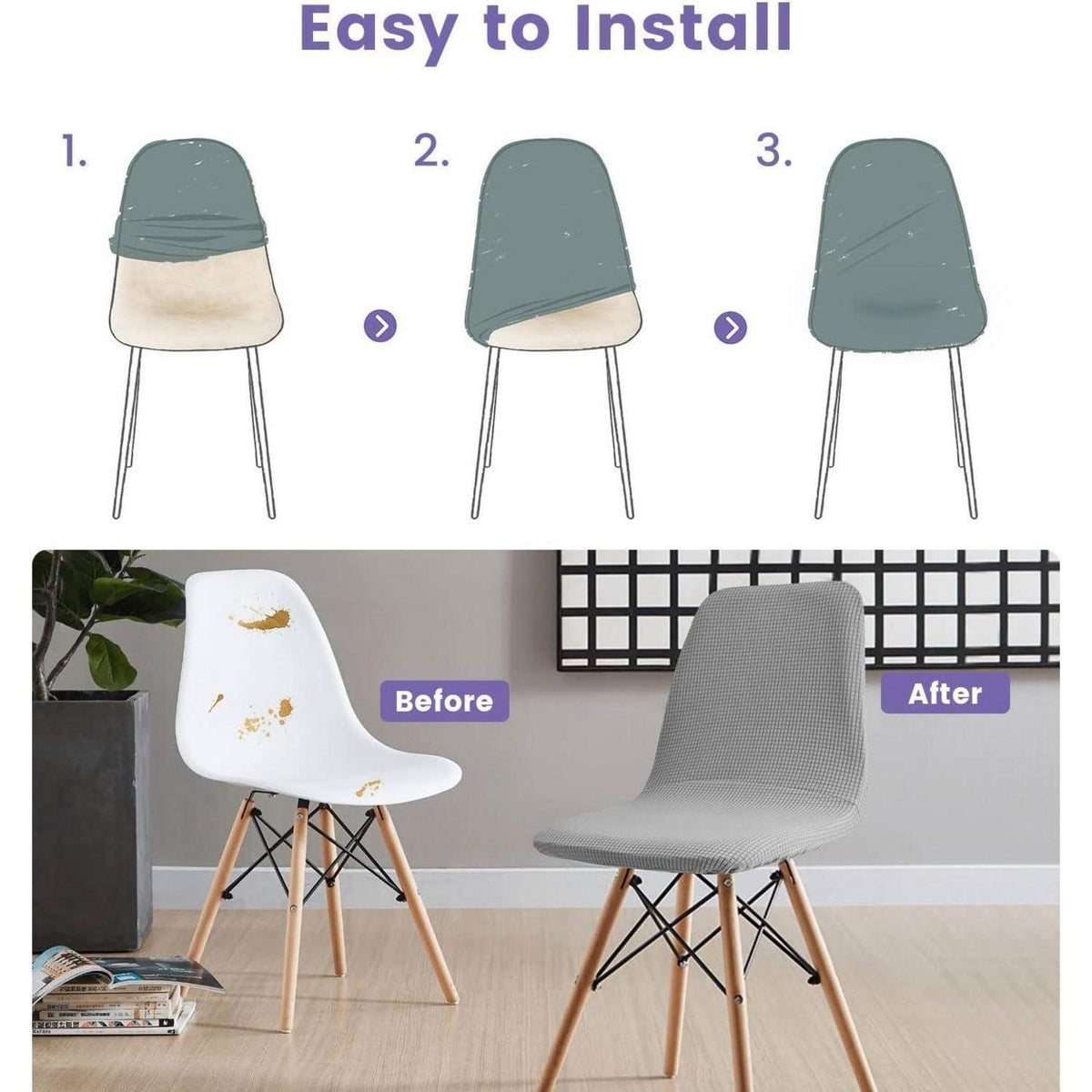 Stuhlhussen 2er Set Silbergrau | Stretch Jacquard Esszimmerstuhlbezug