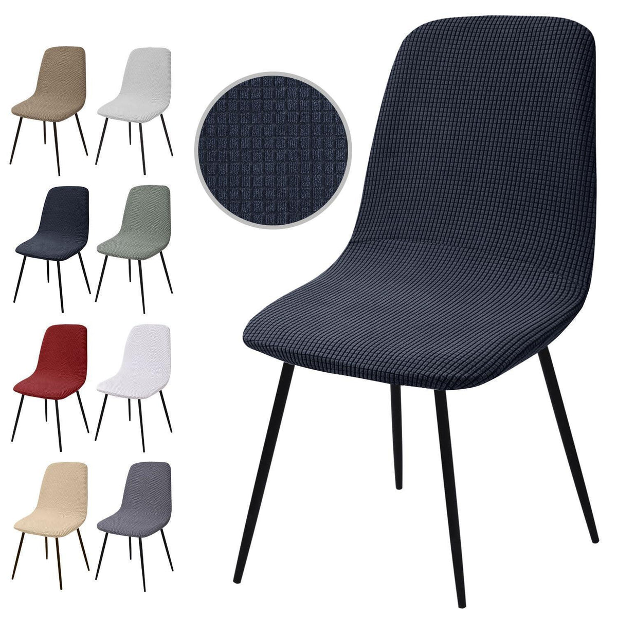 Stuhlhussen 6er Set Dunkelgrau – Stretch Jacquard Bezug