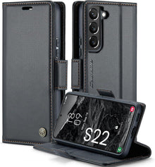 Samsung Galaxy S22 5G Handyhülle Leder RFID Schutz 6,1 Zoll Black