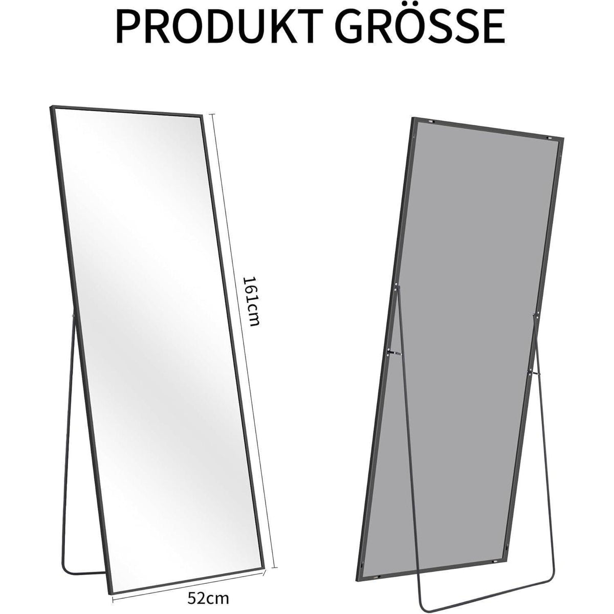 Großer Standspiegel Rechteckig mit Aluminiumrahmen – 161x52cm