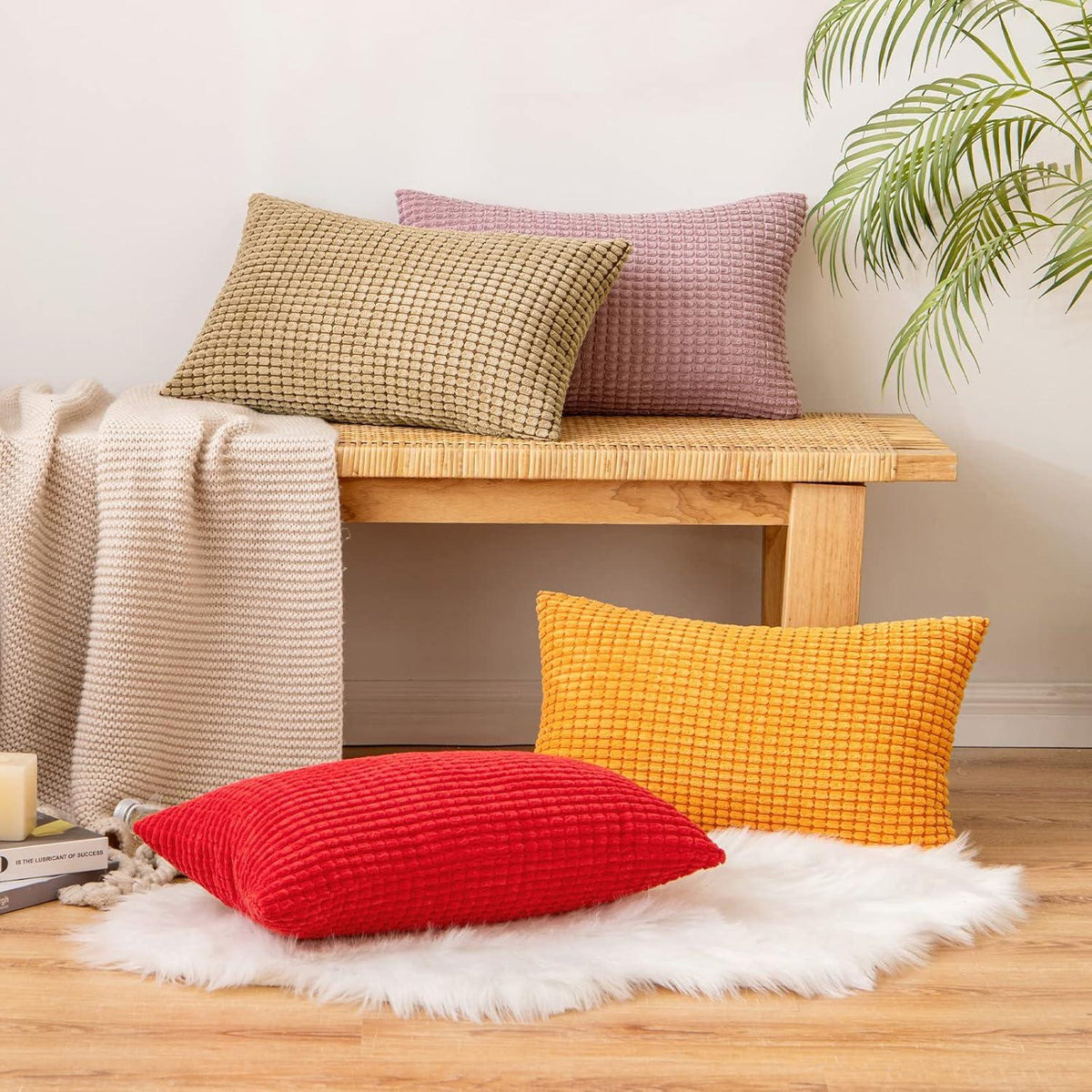 EMEMA Kordsamt Dekorative Sofakissenbezüge 40x60 cm 2er Set - Rosa Lila