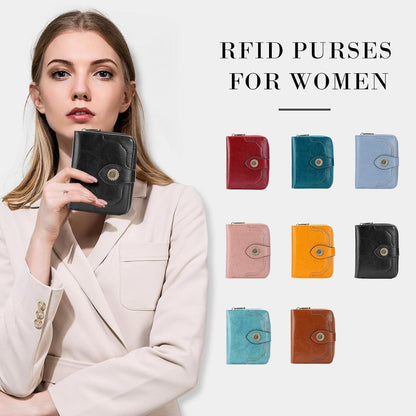 Portemonnaie Damen Klein RFID Blockierung Leder Braun 12 Kartenfächer