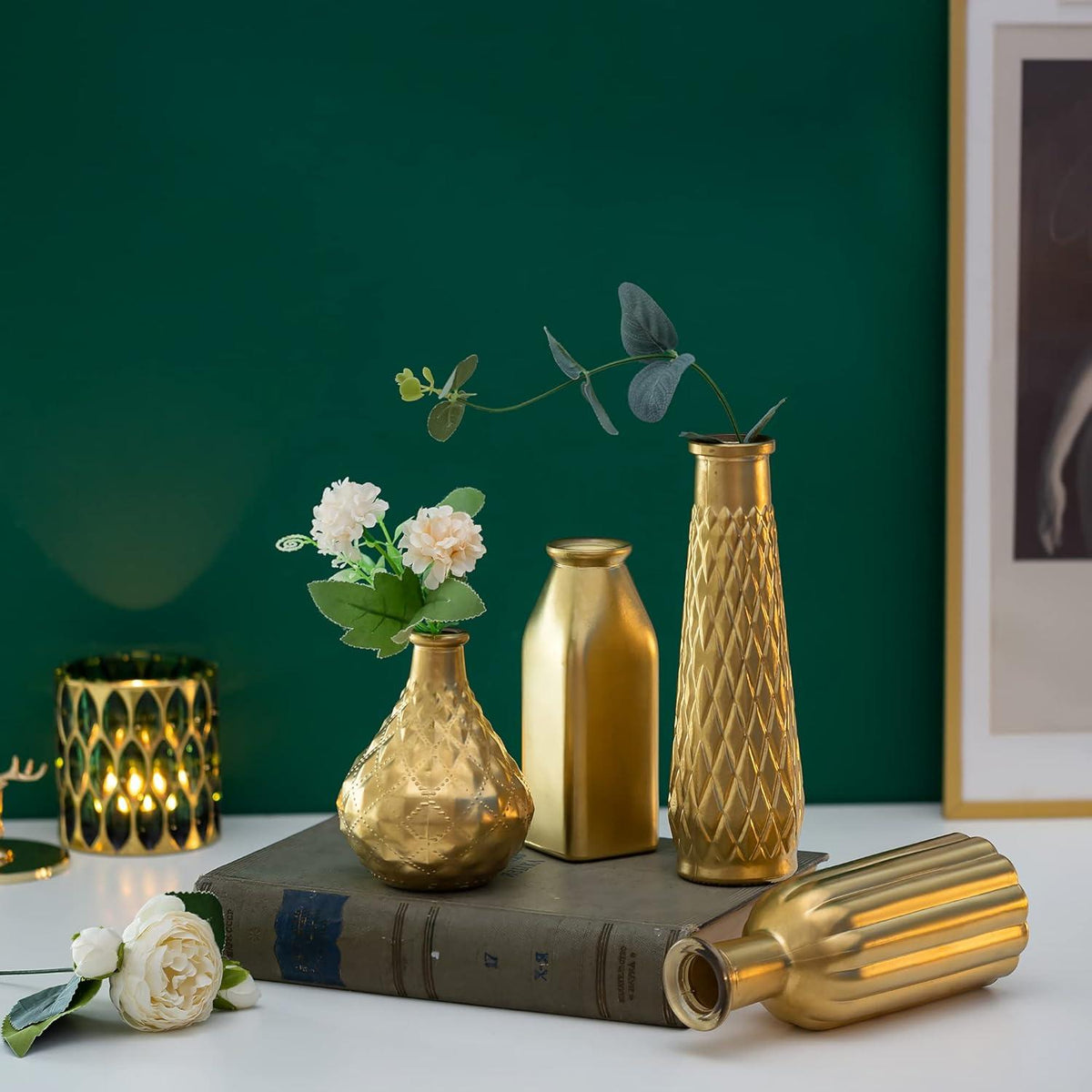 Goldene Vasen Set Aesthetic Glas Blumenvase Tischdeko Hochzeit
