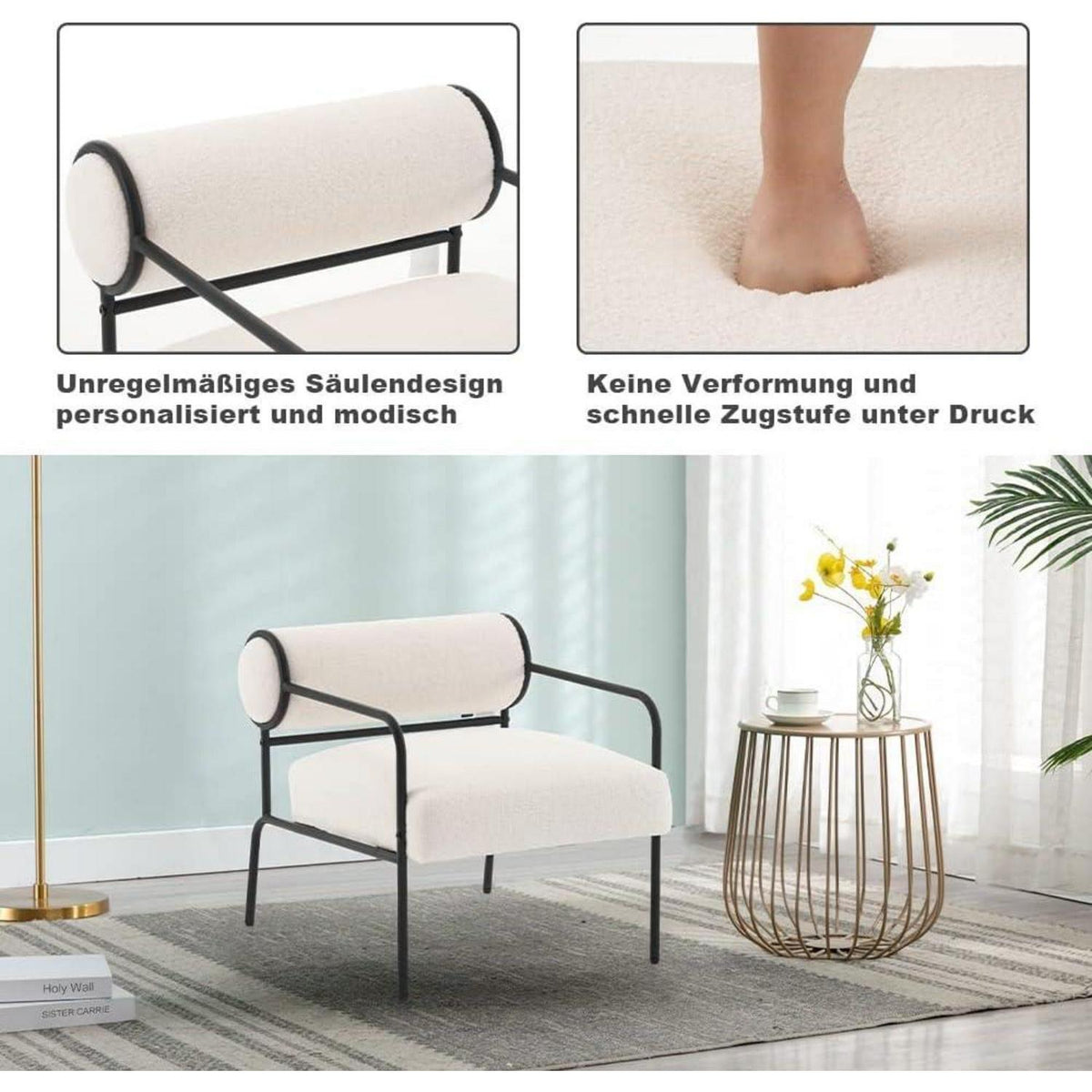 Mingone Loungesessel Lammwolle Weiß - Bequemer Teddy Sessel