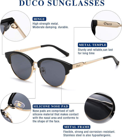 DUCO Damen Polarisierte Sonnenbrille UV400 Schutz Metall Rahmen Großes Designermodell