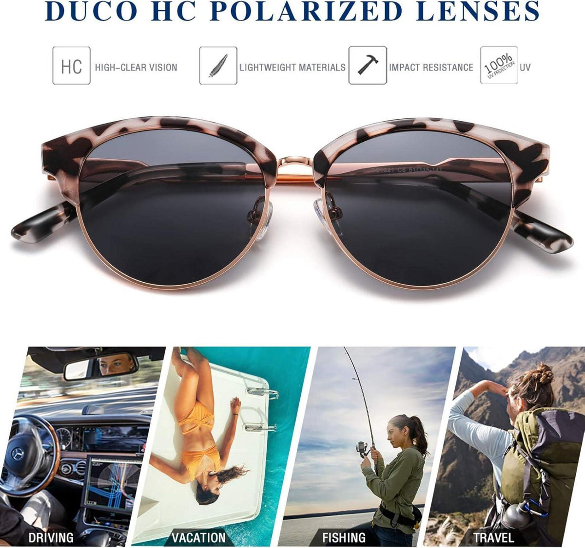 DUCO Damen Sonnenbrille Polarisiert UV400 Schutz Metall Rahmen modisch