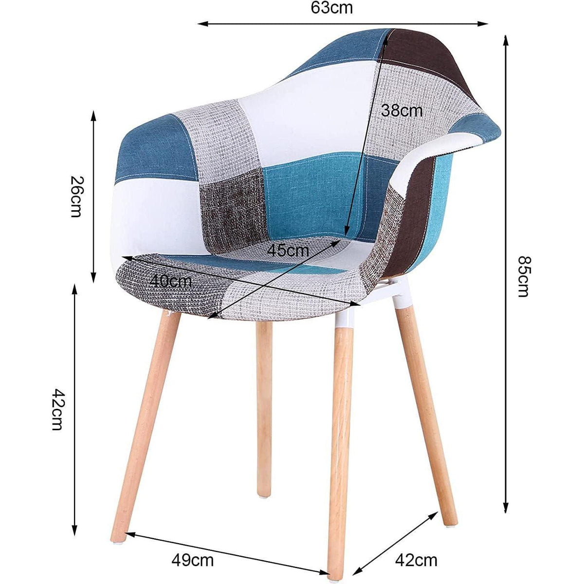 Patchwork Esszimmerstühle mit Armlehnen – Set 4 | Blau