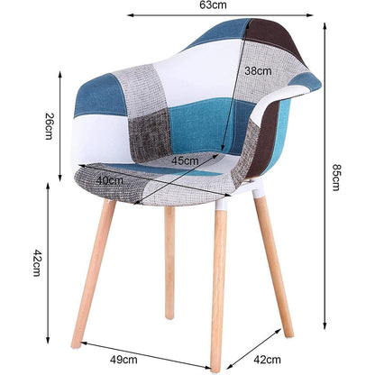 Patchwork Esszimmerstühle mit Armlehnen – Set 4 | Blau