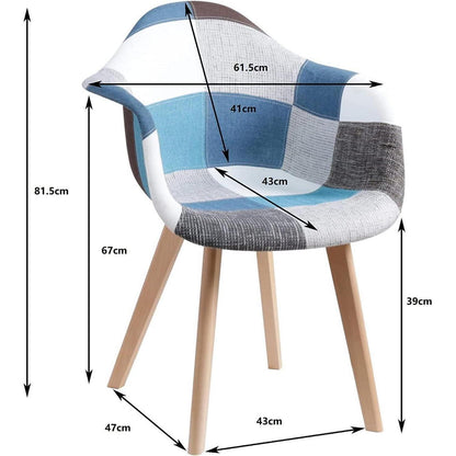 2 Esszimmerstühle Patchwork Blau mit Armlehnen & Buchenholz