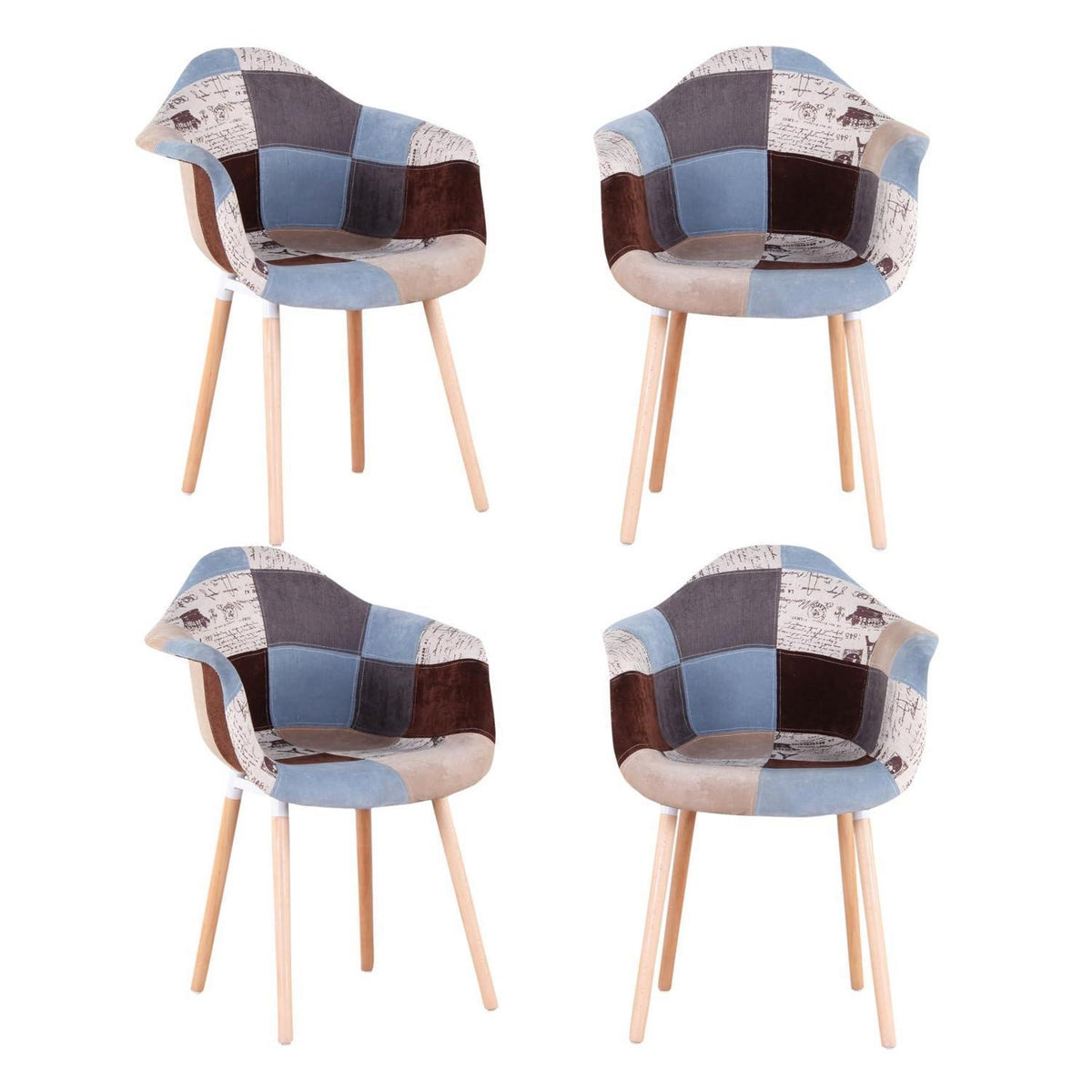 Patchwork Esszimmerstühle mit Armlehnen – 4er Set Buchenholz