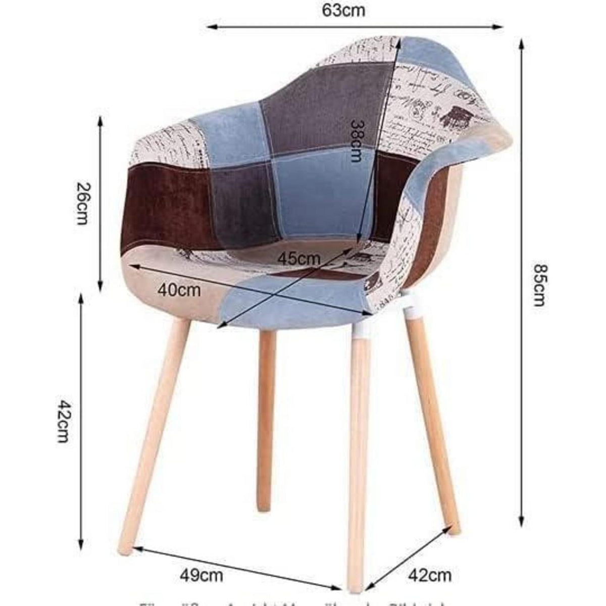 Patchwork Esszimmerstühle mit Armlehnen – 4er Set Buchenholz