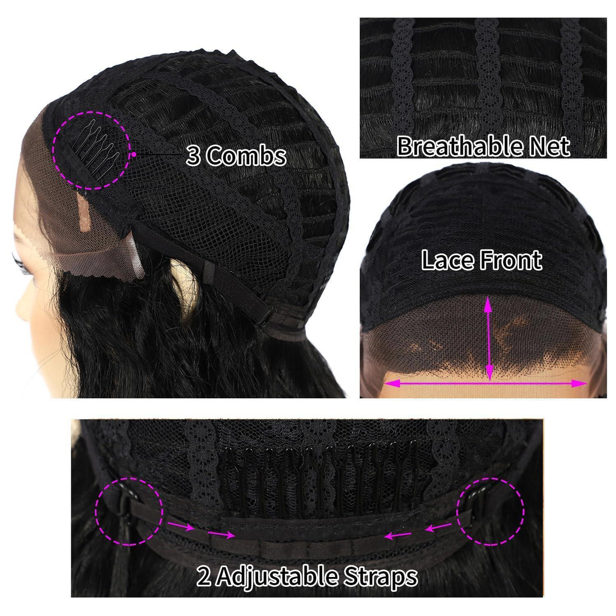 Lockige Schwarz Lace Front Perücke – Synthetisch & Hitzebeständig 26 Zoll