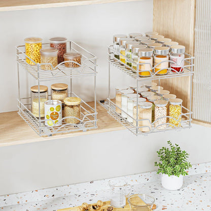 Ausziehbares Gewürzregal Metall Organizer Küche 2 Tier Chrom