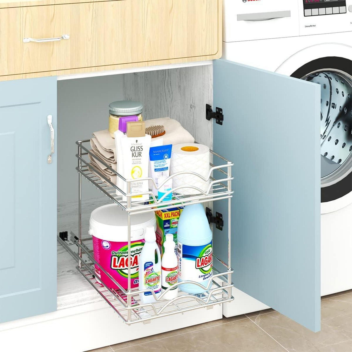 Gewürzregal Organizer Schrank Metall Herausschieben 2 Tier Waschbecken