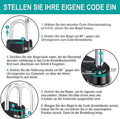 Zahlenschloss 4 stellig für Fitnessstudio, Vorhängeschloss Wetterfest