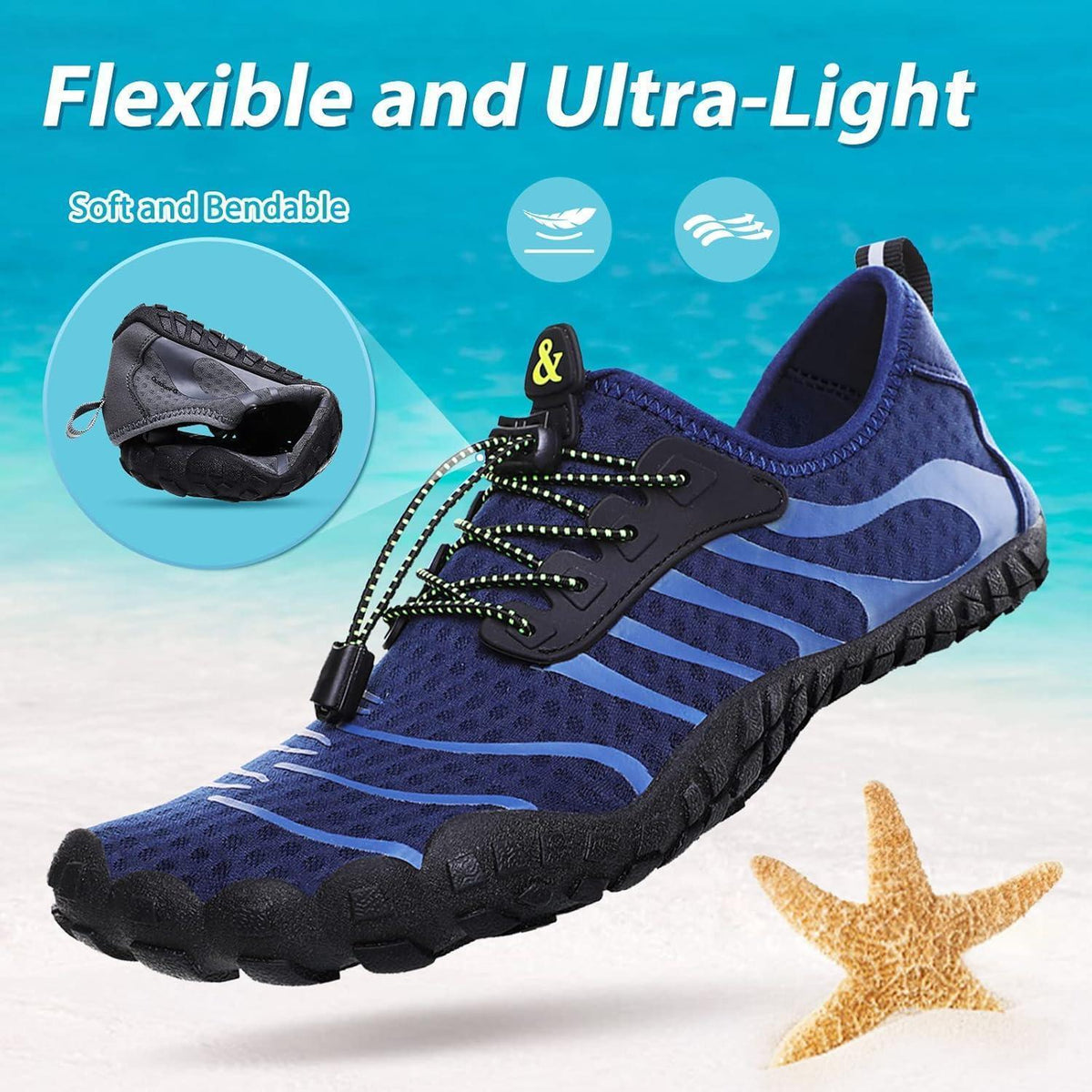 Aqua Schuhe Damen Herren Blau Schnell Trocknend Gr. 36-46