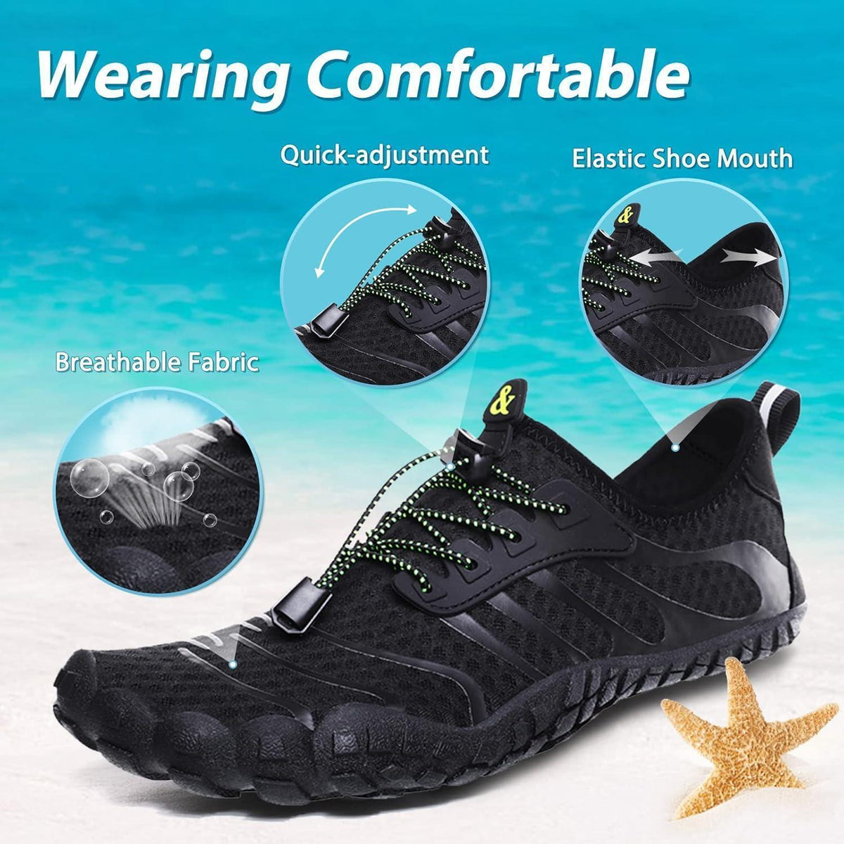 Aqua Schuhe Damen Herren Schnelltrocknend Schwarz 36-46