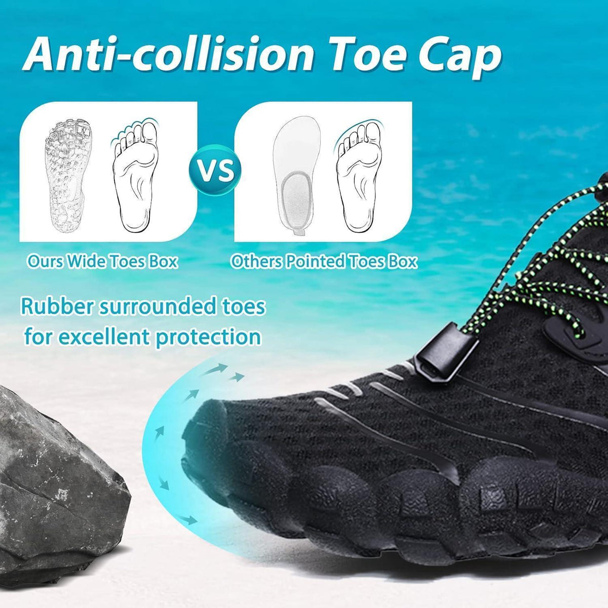 Aqua Schuhe Damen Herren Schnelltrocknend mit Drainagelöchern Schwarz