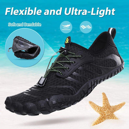 Aqua Schuhe Damen Herren Schnelltrocknend mit Drainagelöchern Schwarz