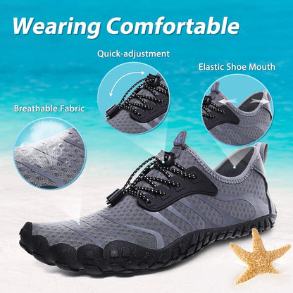 Wasserschuhe Damen Herren Grau Schnelltrocknend mit Drainagelöchern
