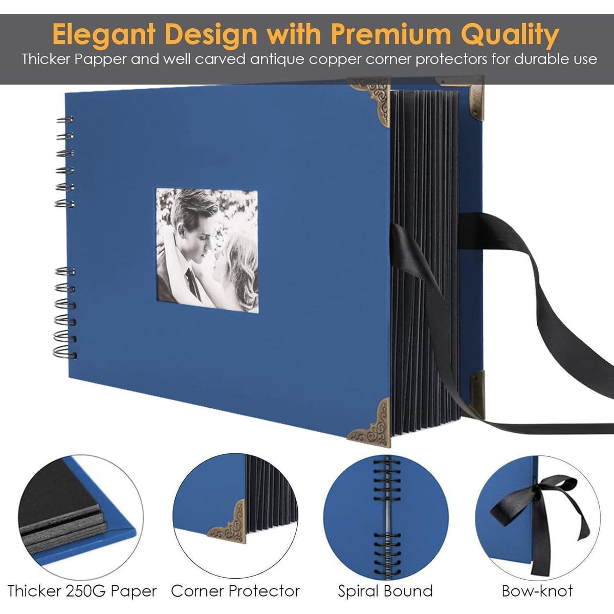 DIY Fotoalbum Scrapbook 80 Schwarze Seiten Blau Navy