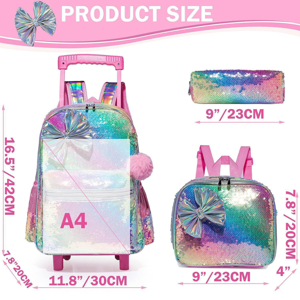 Mädchen Rolltasche mit Rädern & Meerjungfrau Design 6-8 Jahre