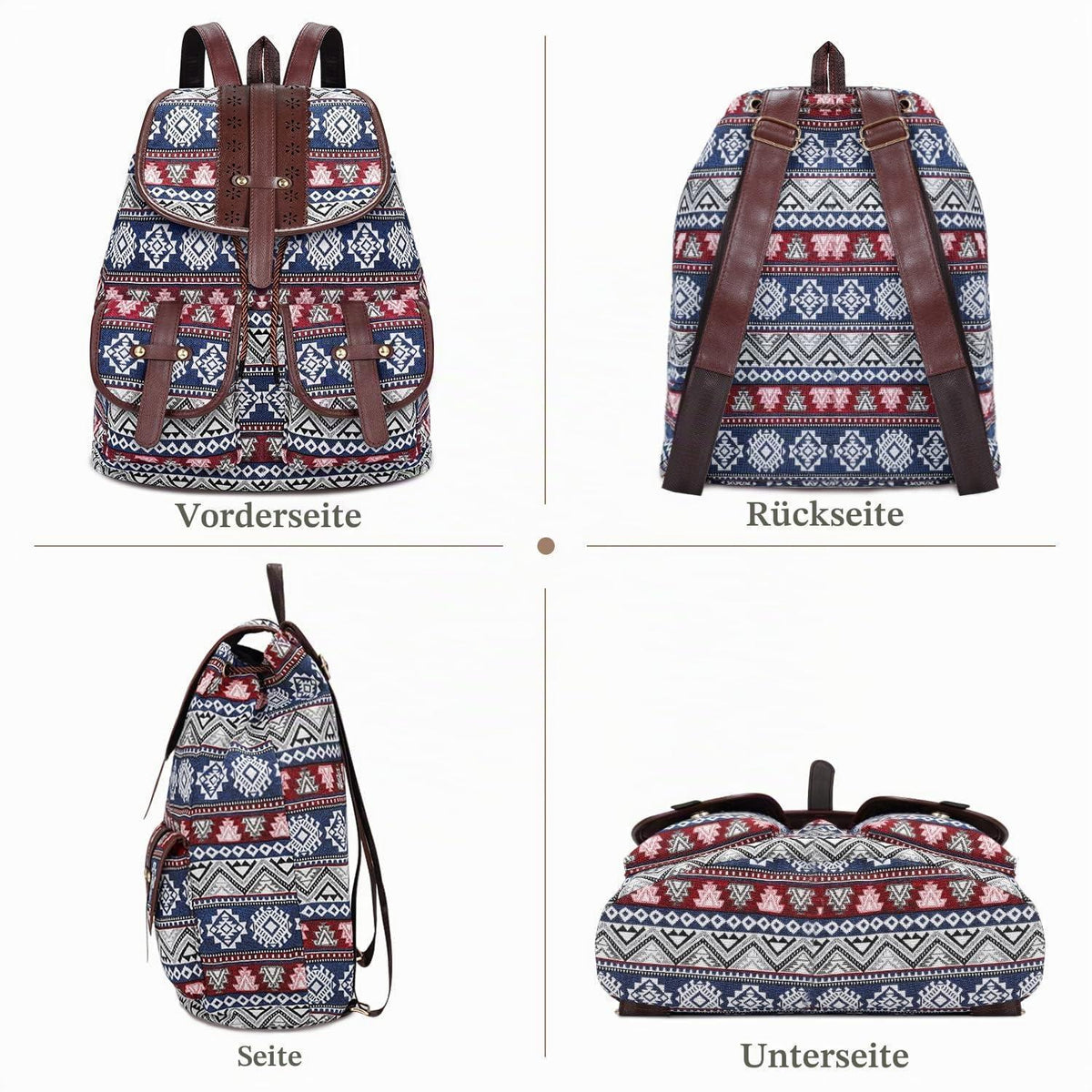 Damen Rucksack Hippie Stil – Bunter Tagesrucksack mit Laptopfach
