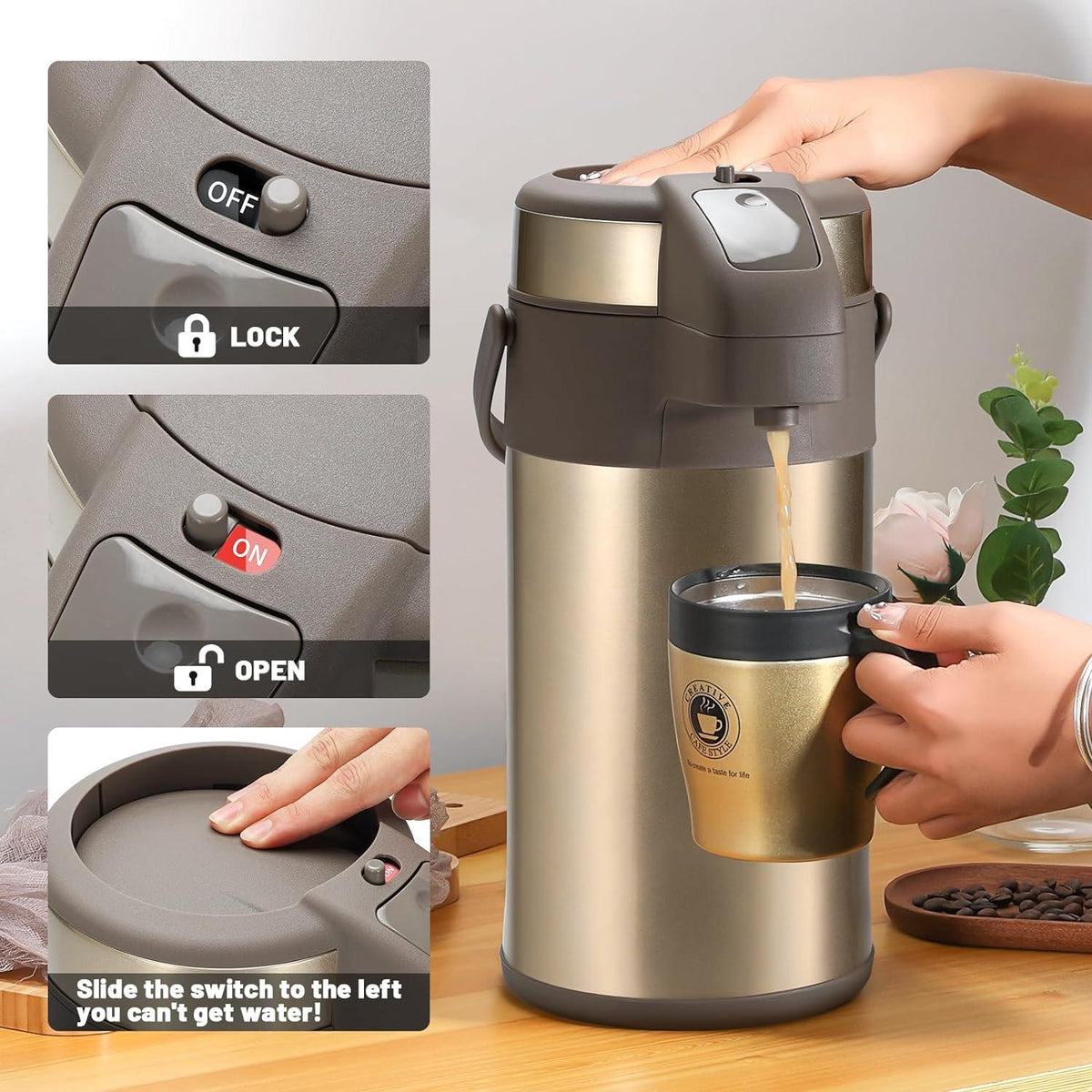 Pumpkanne Thermoskanne Kaffeespender 4,0 Liter Edelstahl Doppelwandig