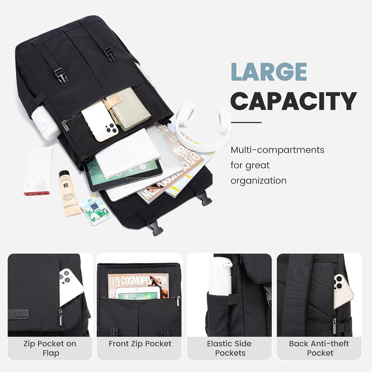 LOVEVOOK Laptop Rucksack Damen Herren Groß 17.3 Zoll Wasserdicht Uni Schule Business Schwarz